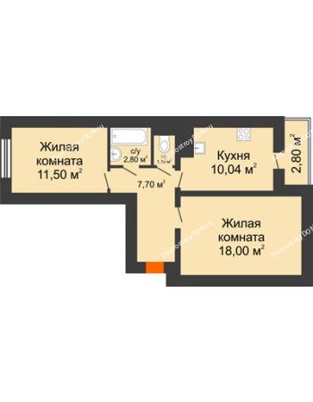2 комнатная квартира 52,9 м² в ЖК 5 Элемент (Пятый Элемент), дом Корпус 5-5.2 (Аске)