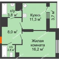 1 комнатная квартира 45,8 м², ЖК Космолет - планировка