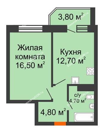 1 комнатная квартира 42,5 м² в ЖК Звездный, дом № 6