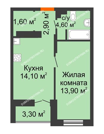 1 комнатная квартира 38,75 м² в ЖК КМ Анкудиновский Парк, дом № 16