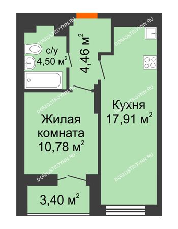 1 комнатная квартира 39,35 м² в ЖК КМ Анкудиновский Парк, дом № 20