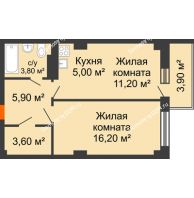 2 комнатная квартира 47,43 м² в ЖК Сокол Градъ, дом Литер 3 - планировка