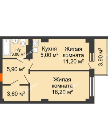 2 комнатная квартира 47,43 м² в ЖК Сокол Градъ, дом Литер 3 (6)